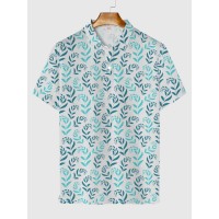 Full-Print Abstract Hawaiian Art Natural Leaves Printing Men‘s Short Sleeve Polo