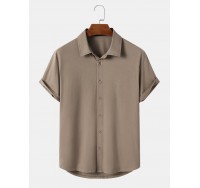 Mens Solid Color Button Up Daily Short Sleeve Shirts