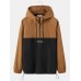 Men Patchwork Color Block Zip Embroidery Hoodies Windbreaker Jackets