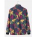 Men Polar Fleece Tie Dye Stand Collar Pockets Zip Cardigans Jacket Coat