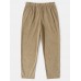 Men Straight Casual Ribbed Zipper Fly Button Ankle Length Pants