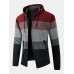 Mens Stripe Colorblock Knitted Fleece Lined Warm Hooded Cardigans With Pocket