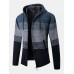 Mens Stripe Colorblock Knitted Fleece Lined Warm Hooded Cardigans With Pocket