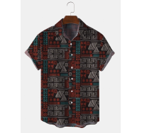 Mens Spliced Geometric Tribal Short Sleeve Regular Shirts